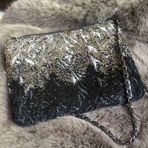Embellished Silver Gold & Gunmetal Evening Bag
